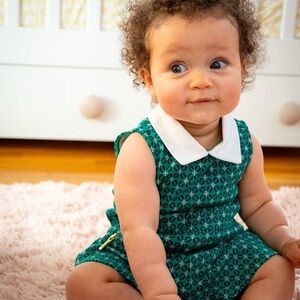 JANIE & Jack Green Patterned Dress with White Collar 60s retro baby 6-12 month